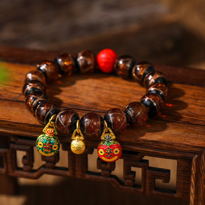 Gold Swallowing Beast Family Colorful Cinnabar Bead Bracelet - Image 11