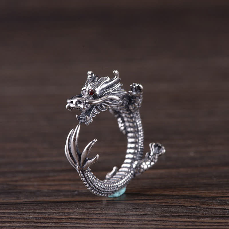 925 Sterling Silver Dragon Luck Protection Ring - Image 5