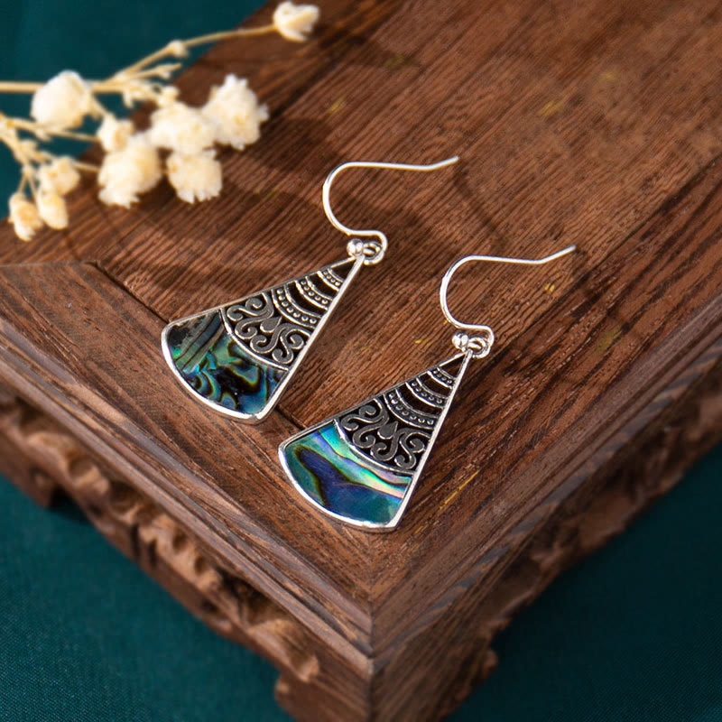 Copper Tridacna Stone Hollow Pattern Blessing Drop Earrings - Image 3