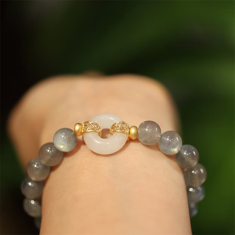Natural Moonstone Heitan Jade Peace Buckle Healing Bracelet - Image 6