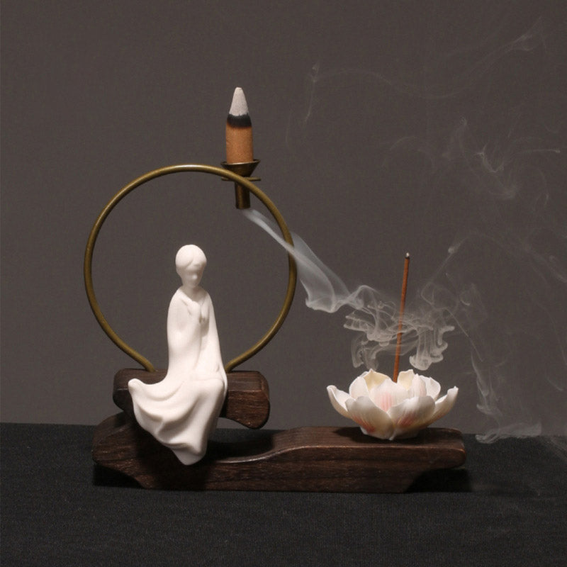 Ceramic Lotus Healing Meditation Incense Burner Decoration - Image 8