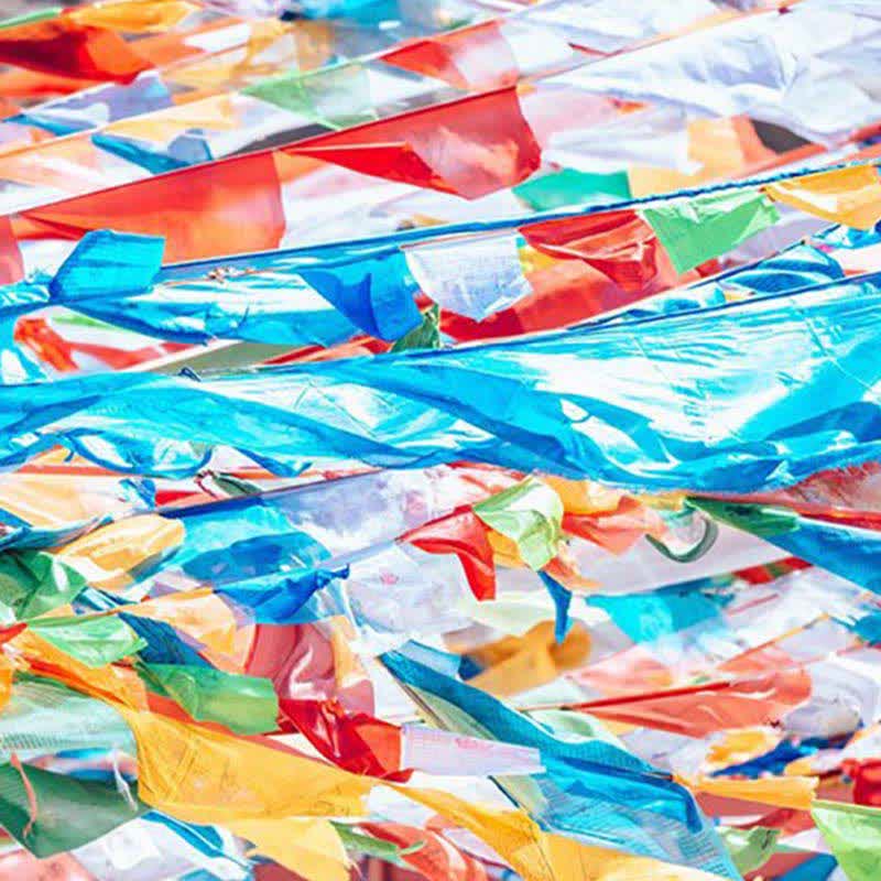 Tibetan 5 Colors Windhorse Auspicious Outdoor 25 Pcs Prayer Flag - Image 31