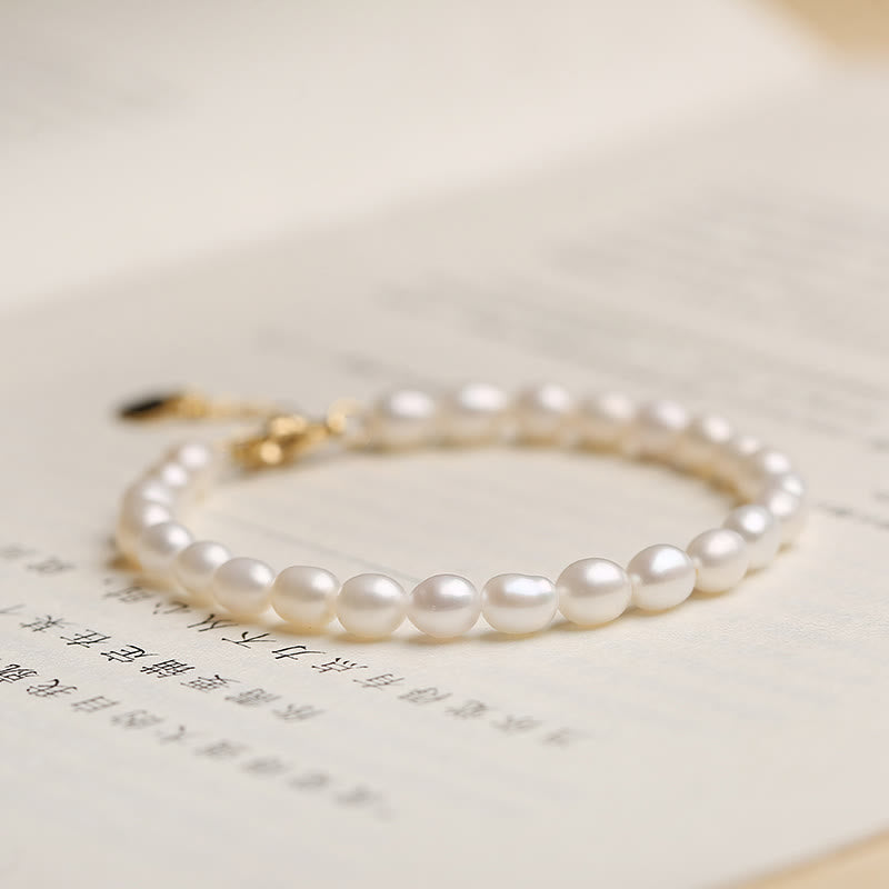 14K Gold Plated Natural Pearl Crystal Shell Charm Bead Bracelet - Image 14