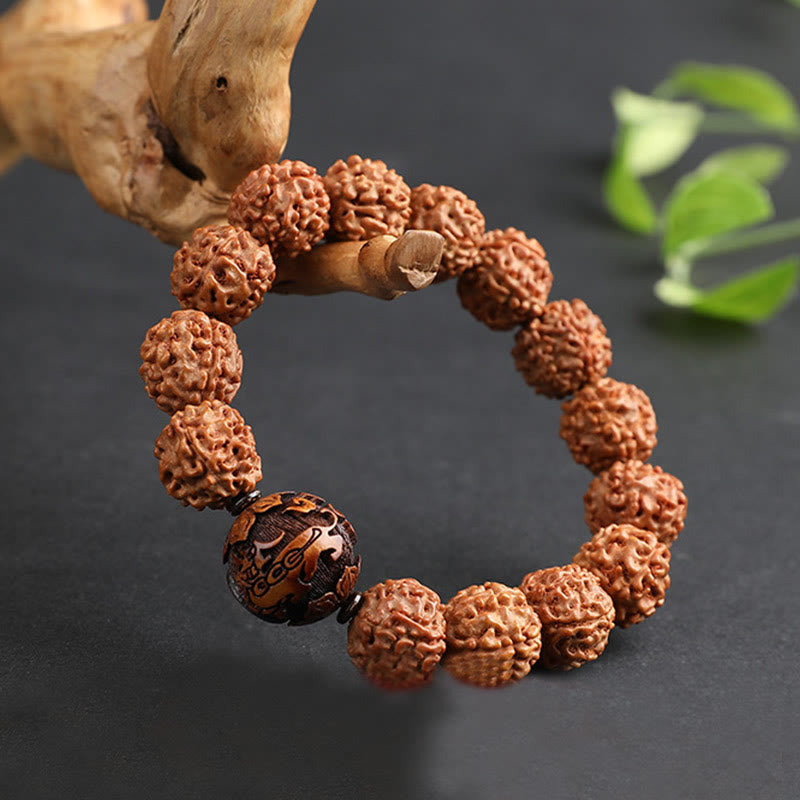 Tibet Rudraksha Bodhi Seed PiXiu Copper Coin Wealth Luck Bracelet - Image 4