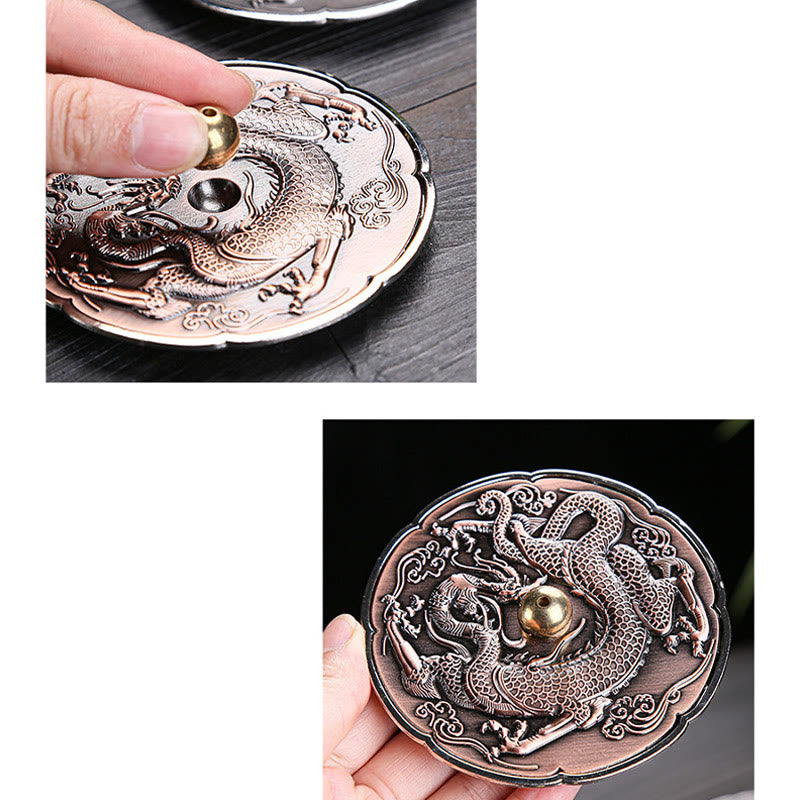 Round Auspicious Dragon Protection Copper Alloy Stick Incense Burner Decoration - Image 5