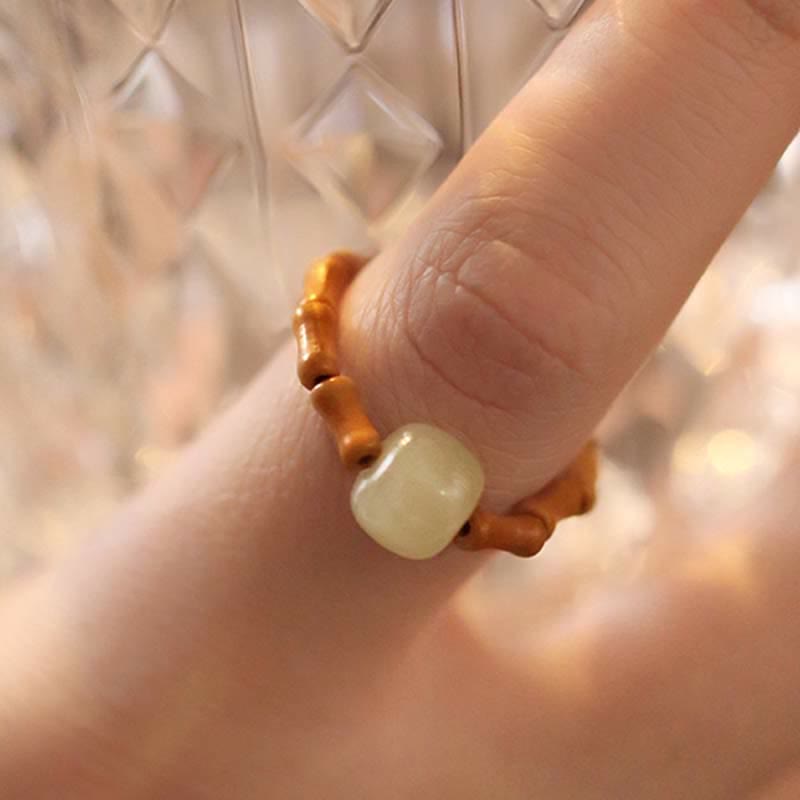 Hetian Jade Beaded Bamboo Prosperity Luck Ring - Image 8