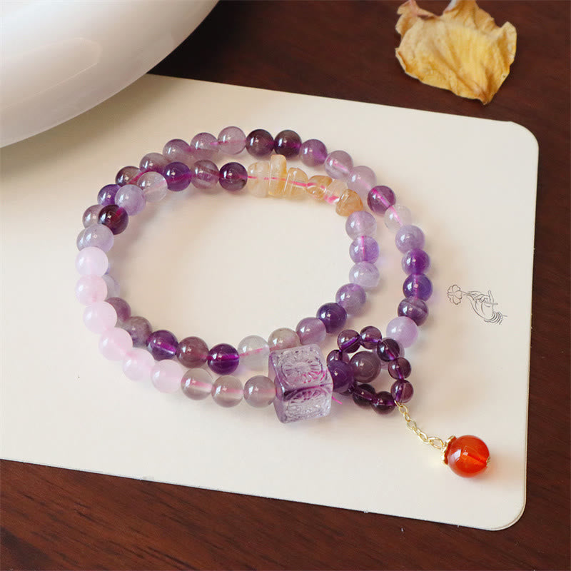 Natural Amethyst Citrine Positive Transformation Double Wrap Bracelet