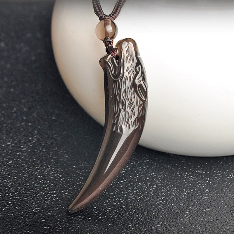 Natural Black Obsidian Ice Obsidian Rainbow Obsidian Wolf Tooth Pattern Strength Necklace Pendant - Image 9