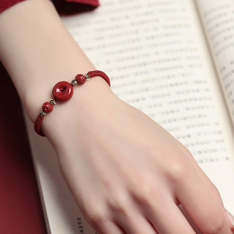Handmade Lotus Cinnabar Peace Buckle Blessing Braid Bracelet - Image 5