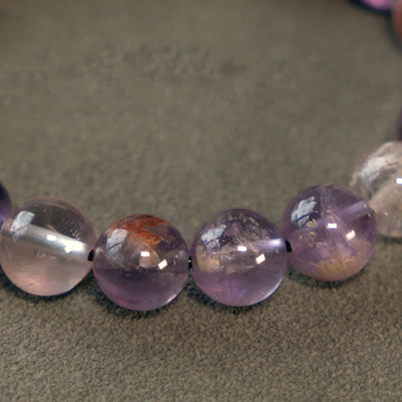 White Crystal Red Hematoid Quartz Gold Rutilated Quartz Purple Phantom Protection Bracelet - Image 28