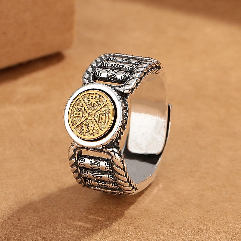 Tibetan Om Mani Padme Hum Carved Design Copper Coin Purity Rotatable Ring - Image 4