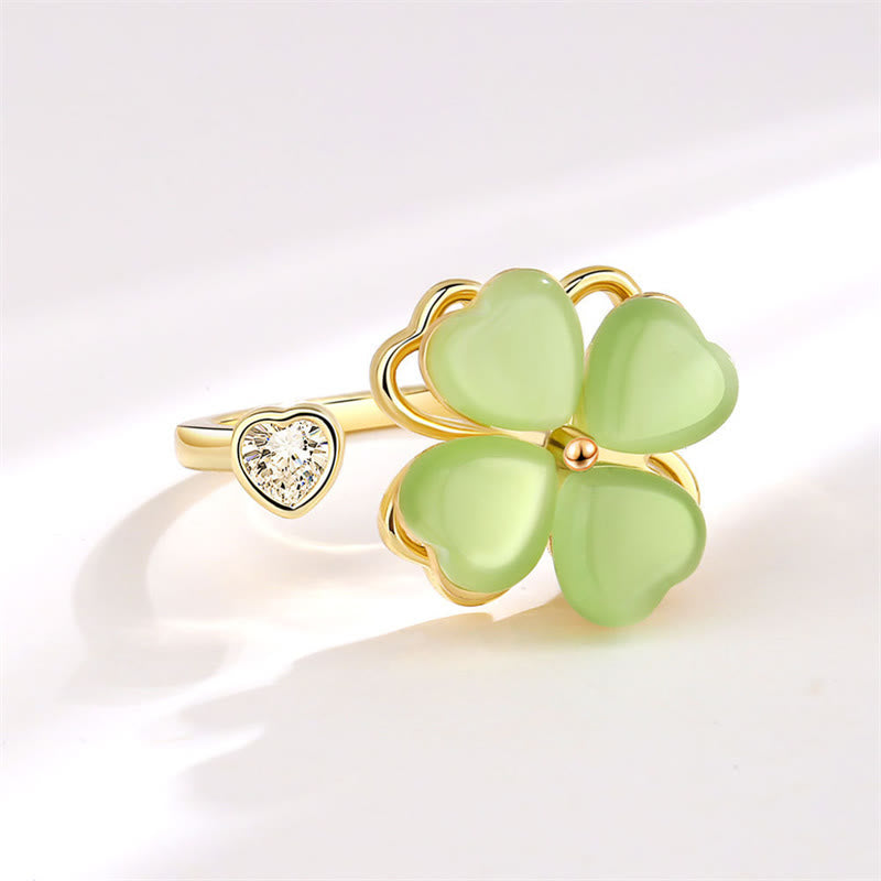 Cat's Eye Four Leaf Clover Zircon Love Rotatable Ring - Image 4