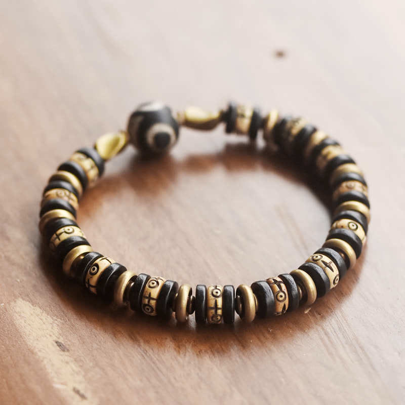 Tibetan Bone Beads Ebony Wood Strength Bracelet - Image 4