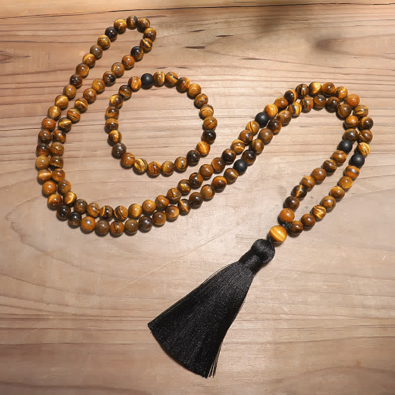 108 Beads Mala Tiger Eye Protection Tassel Bracelet