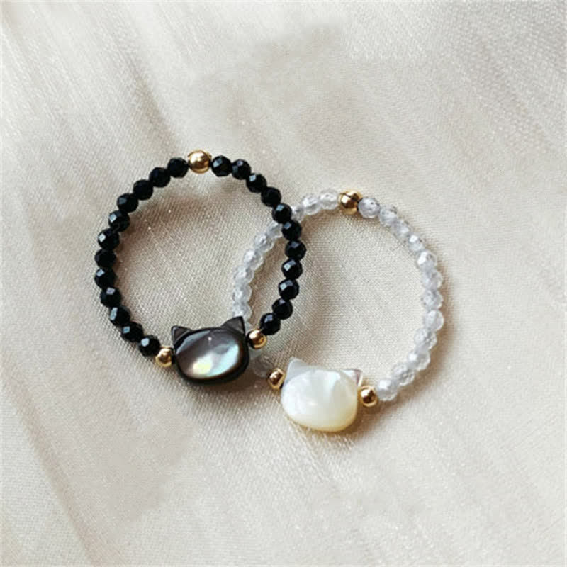 Natural Tridacna Stone Lovely Cat 14K Gold Plated Blessing Ring - Image 12