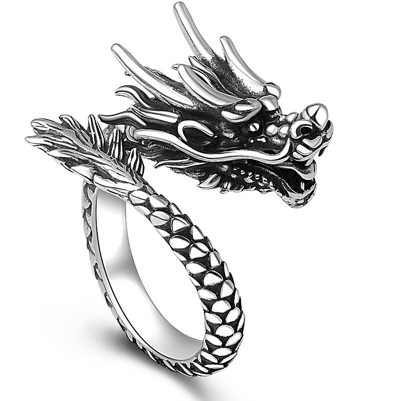 990 Sterling Silver Vintage Dragon Design Luck Protection Strength Adjustable Ring