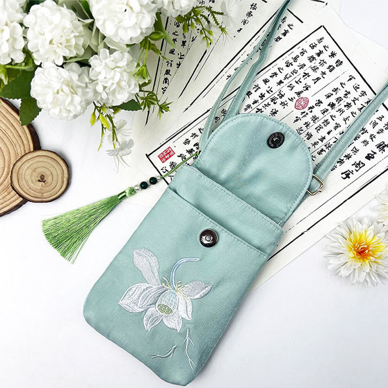 Small Embroidered Flowers Crossbody Bag Shoulder Bag Double Layer Cellphone Bag - Image 31