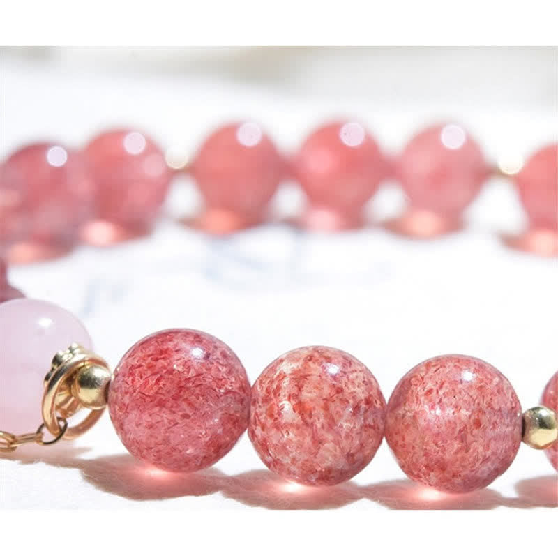 Natural Strawberry Quartz Pink Crystal Lucky Cat Paw Love Bracelet - Image 7