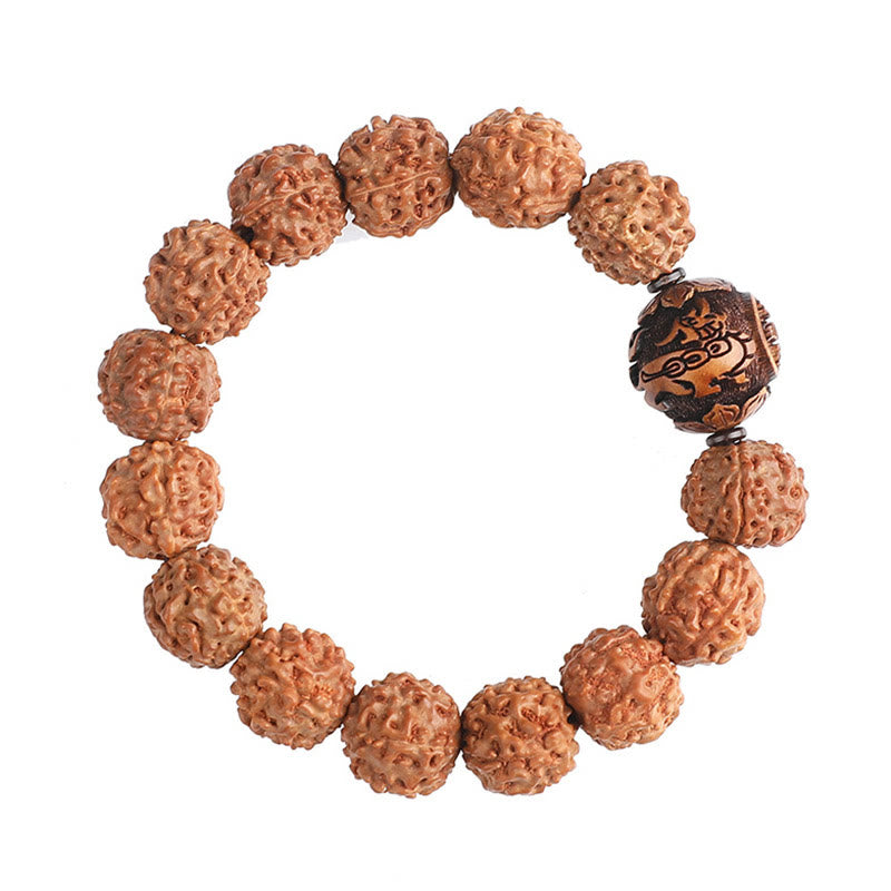 Tibet Rudraksha Bodhi Seed PiXiu Copper Coin Wealth Luck Bracelet - Image 14