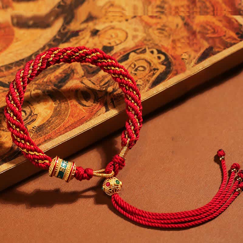 Tibetan Handmade Luck Thangka Prayer Wheel Charm Weave String Bracelet