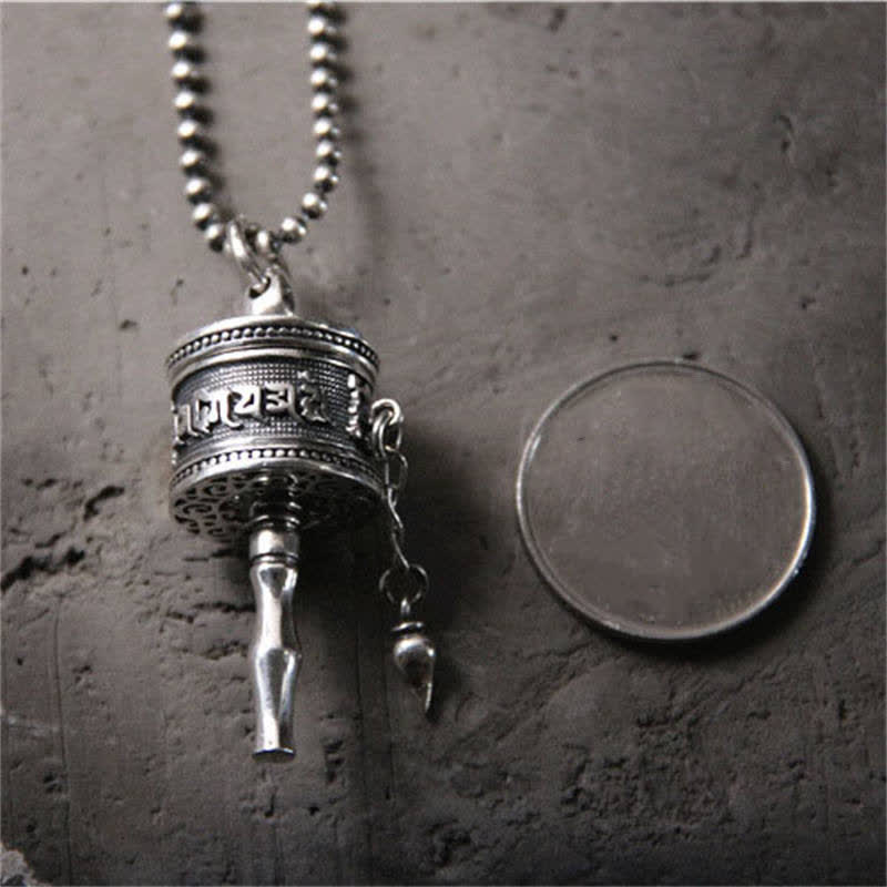 925 Sterling Silver Om Mani Padme Hum Prayer Wheel Purity Rotatable Necklace Pendant - Image 4
