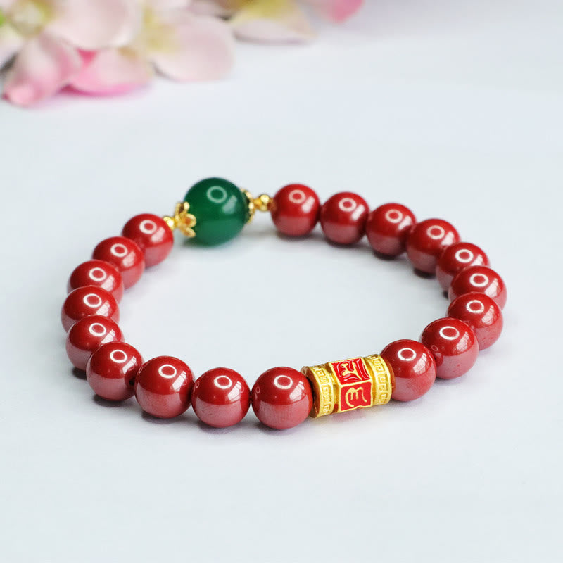 Natural Cinnabar Green Agate Om Mani Padme Hum Pattern Blessing Bracelet - Image 8