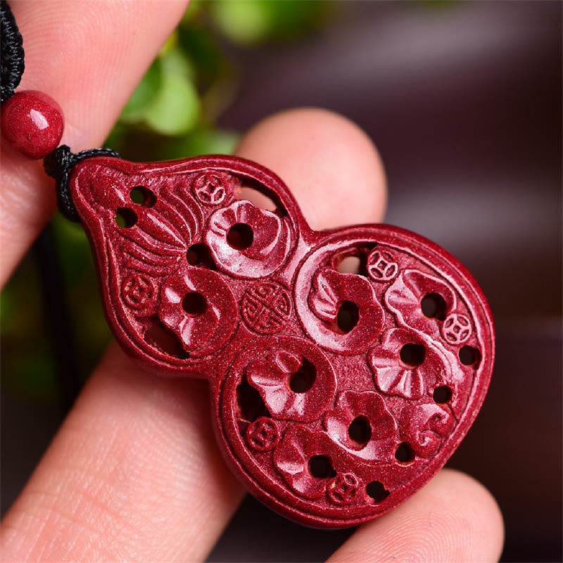 Laughing Buddha Yin Yang Chinese Zodiac Gourd Natural Cinnabar Blessing Necklace Pendant - Image 24