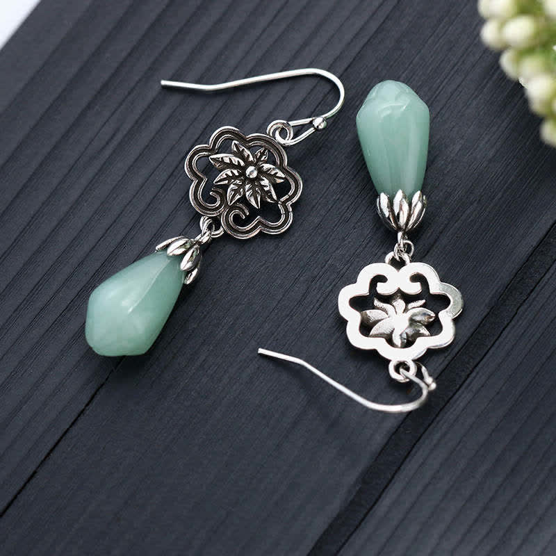 Magnolia Flower Jade Water Drop Prosperity Dangle Earrings - Image 3