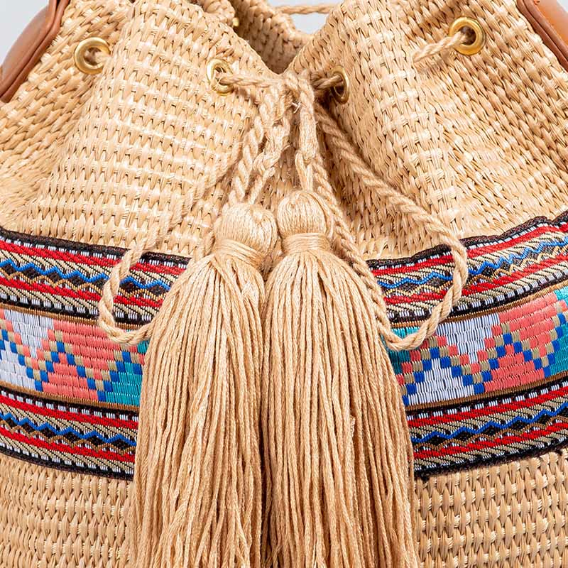 Beach Geometry Straw Woven Bucket Tassels Crossbody Bag Shoulder Bag - Image 7