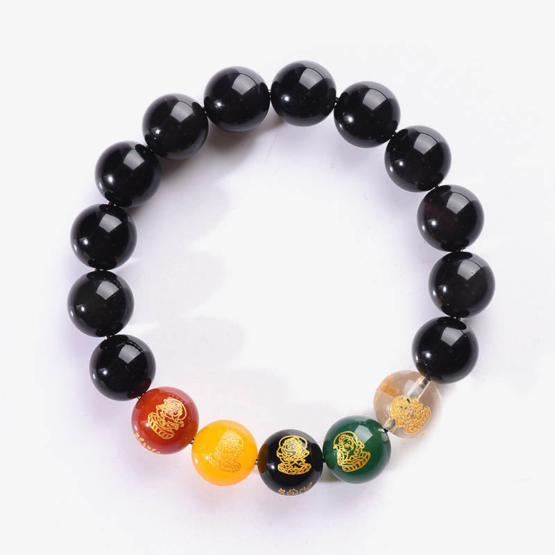 Gold Sheen Obsidian Rainbow Obsidian Black Obsidian Five Directions Gods of Wealth Bracelet - Image 15
