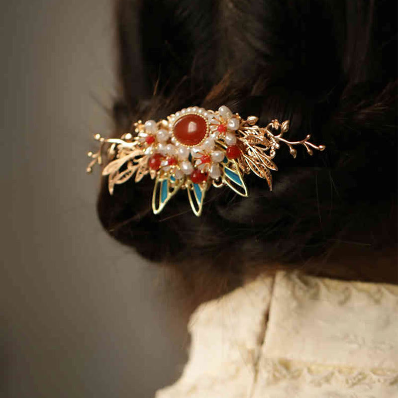 Classical Chinese Style Flower Branche Butterfly Pearl Tassel Hair Clip Hair Comb Hair Crown - Image 18