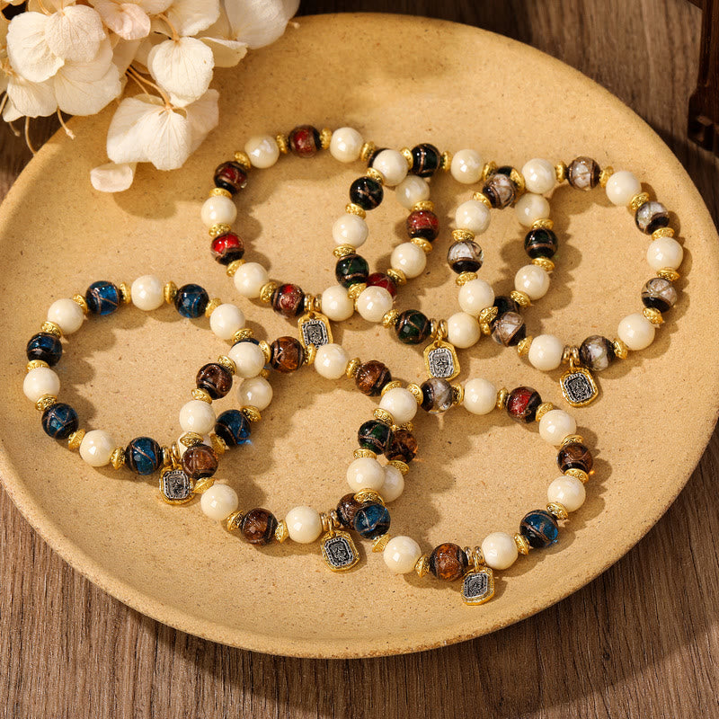 Tibetan Zakiram Goddess of Wealth Charm Liuli Glass Incense Ash Porcelain Bead Protection Bracelet - Image 20
