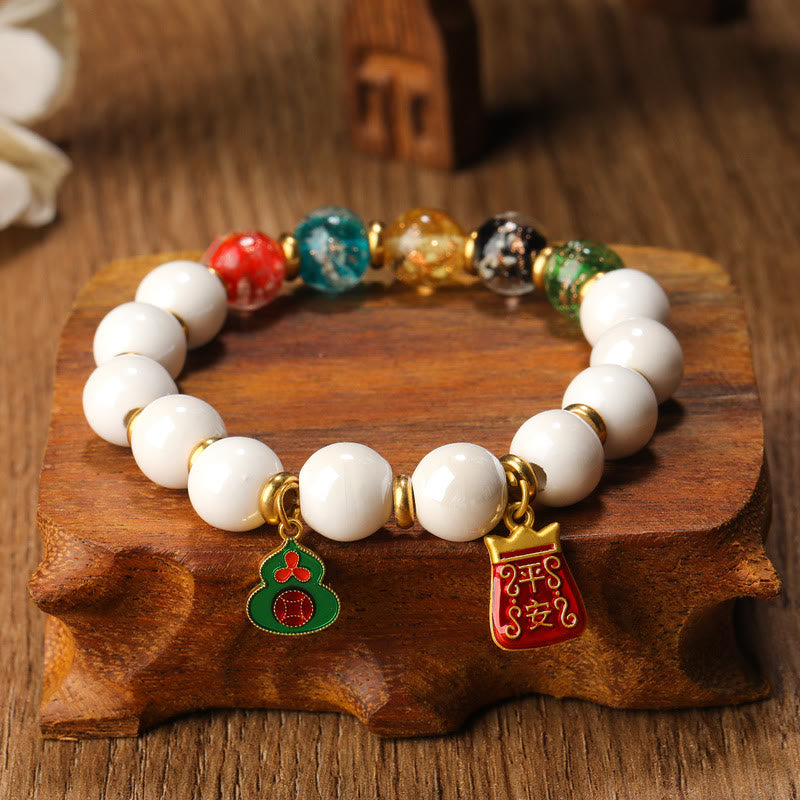 Tibetan Incense Ash Porcelain Luminous Fluorescent Liuli Glass Bead Gourd Copper Coin Charm Peace Bracelet - Image 7