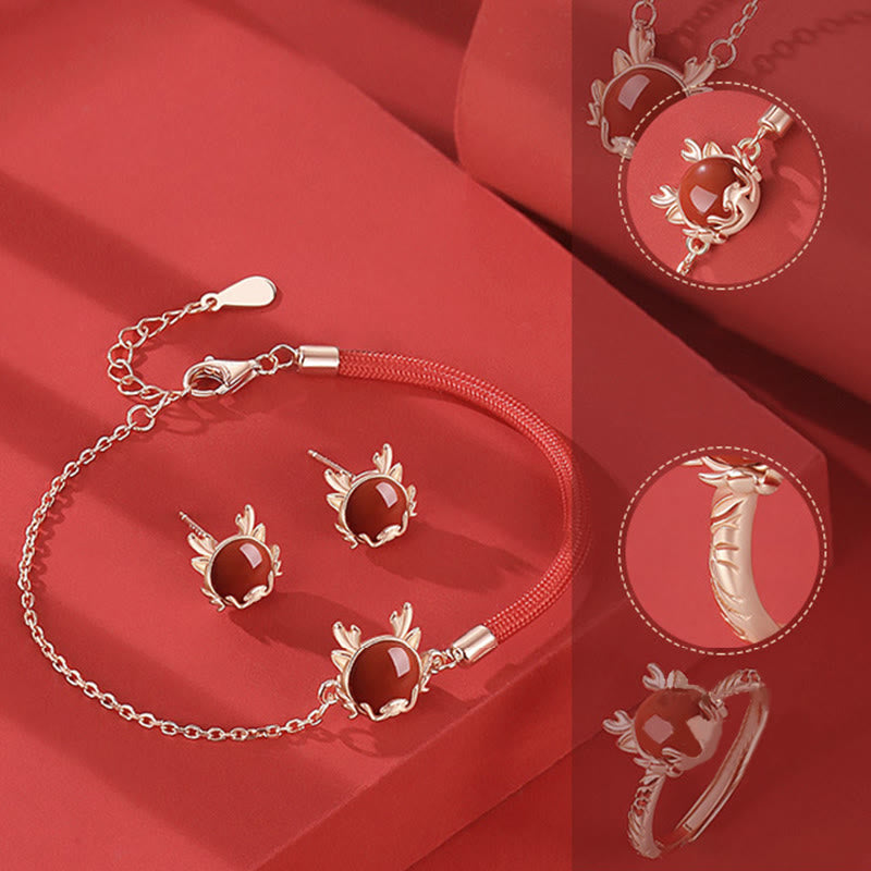 ❗❗❗A Flash Sale- 925 Sterling Silver Year of the Dragon Cinnabar Red Agate Dragon Protection Bracelet Necklace Pendant Earrings Ring