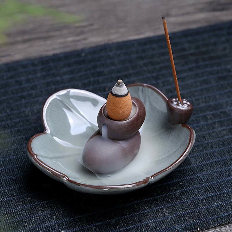 Lotus Plum Blossom Square Ceramic Spiritual Backflow Incense Burner - Image 13