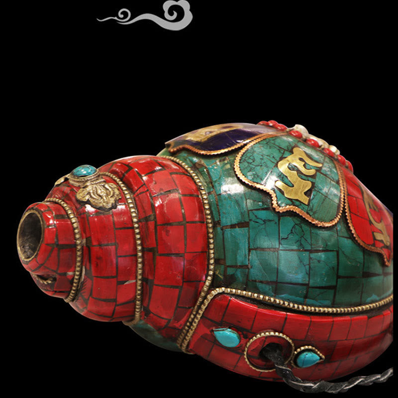 Tibetan Handmade Shankha Om Mani Padme Hum Buddha Conch Shell Lucky Decoration - Image 5