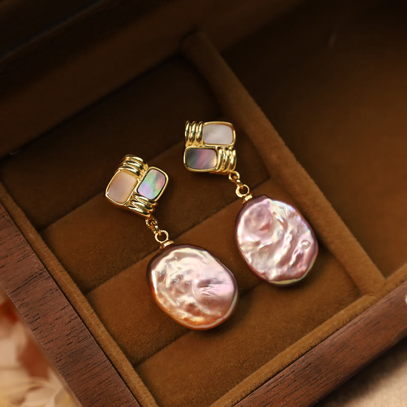 925 Sterling Silver Posts Copper Plated Gold Natural Baroque Pearl Healing Drop Earrings - Image 4