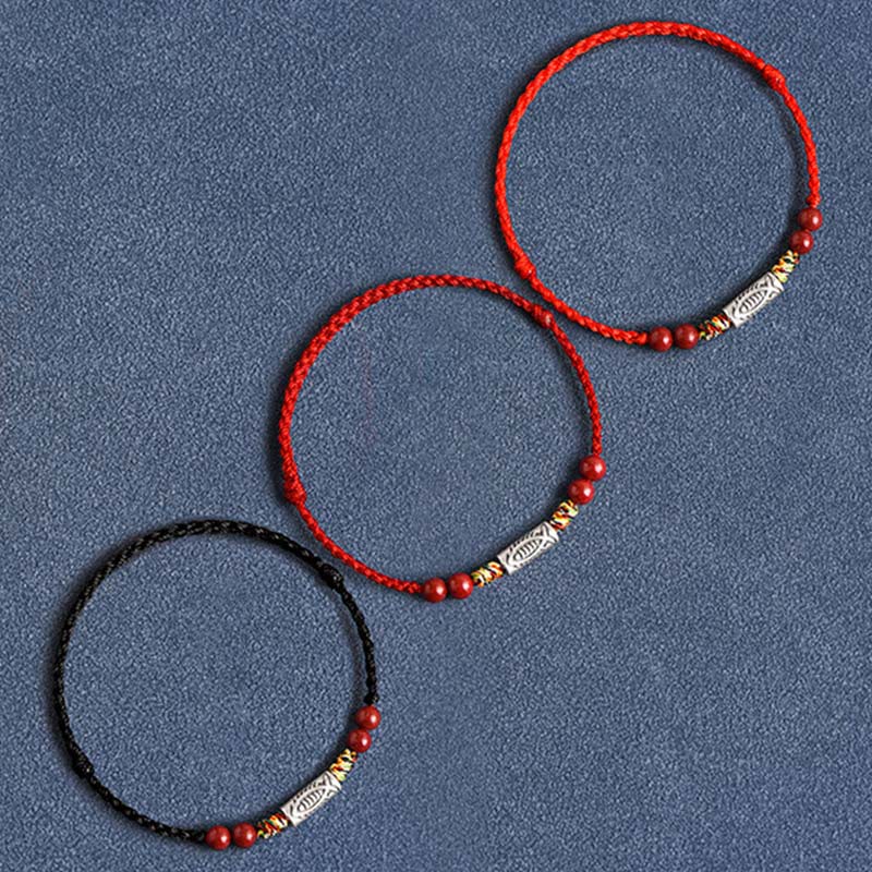 925 Sterling Silver Koi Fish Cinnabar Bead Wealth Handcrafted Braided Bracelet Anklet - Image 20