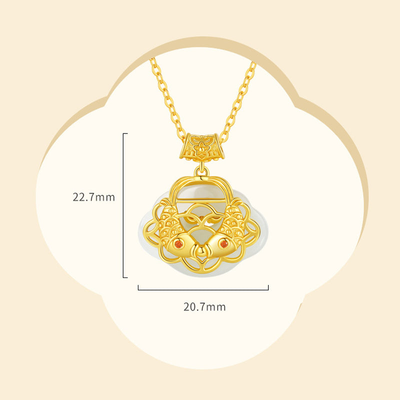 925 Sterling Silver Natural Hetian Jade Koi Fish Wealth Necklace Pendant - Image 9