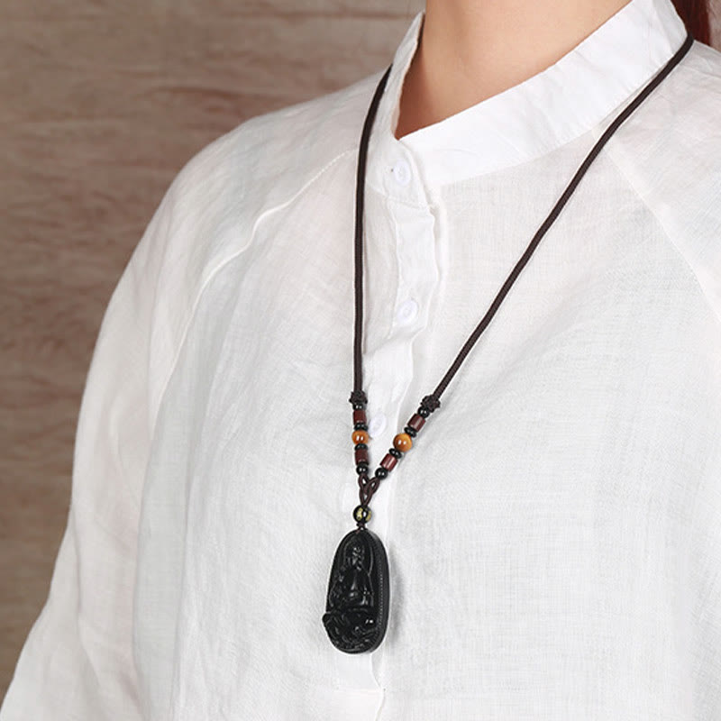Chinese Zodiac Natal Buddha Natural Black Obsidian Purification Necklace Pendant - Image 12