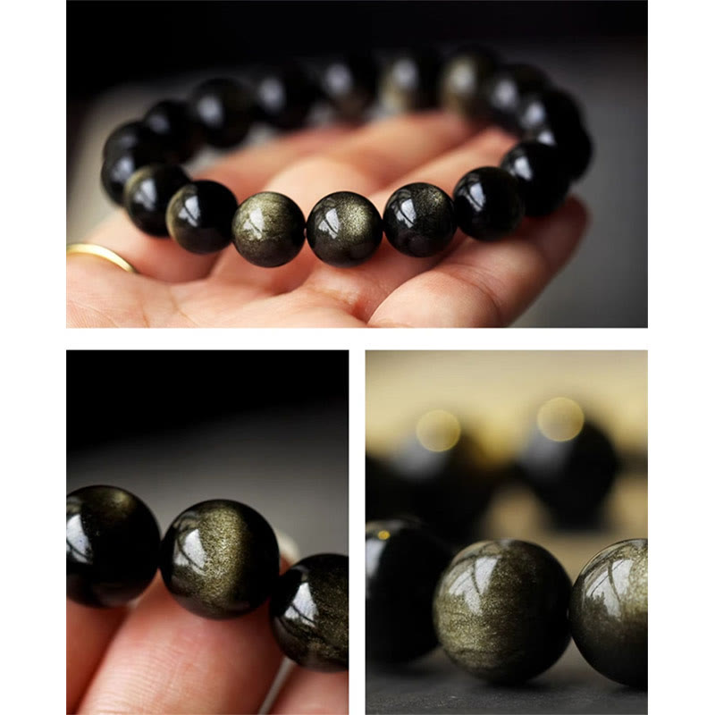 925 Sterling Silver Chinese Zodiac Natal Buddha Natural Gold Sheen Obsidian Amber Wealth Protection Bracelet - Image 18