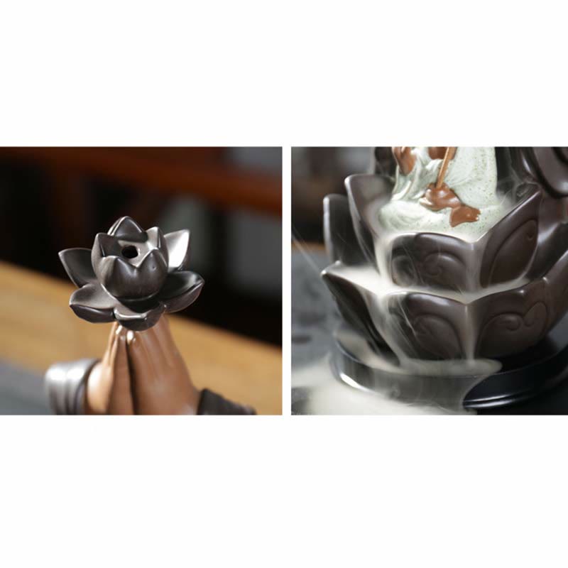 Buddha Avalokitesvara Chenrezig Ksitigarbha Ceramic Lotus Blessing Backflow Incense Burner - Image 10