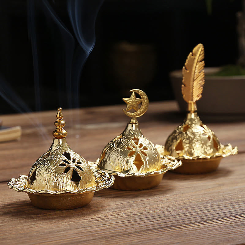 Gold Gourd Star Feather Spiritual Meditation Mini Alloy Metal Incense Burner - Image 13