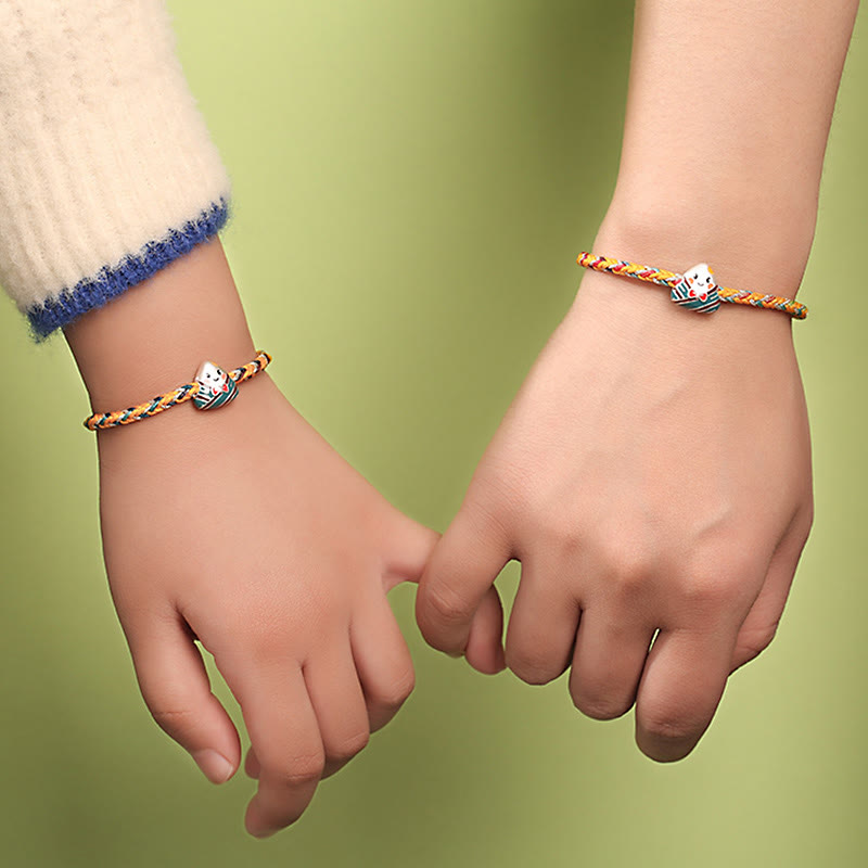 925 Sterling Silver Dragon Boat Festival Zongzi Pattern Luck Handmade Multicolored Rope Child Adult Bracelet - Image 10