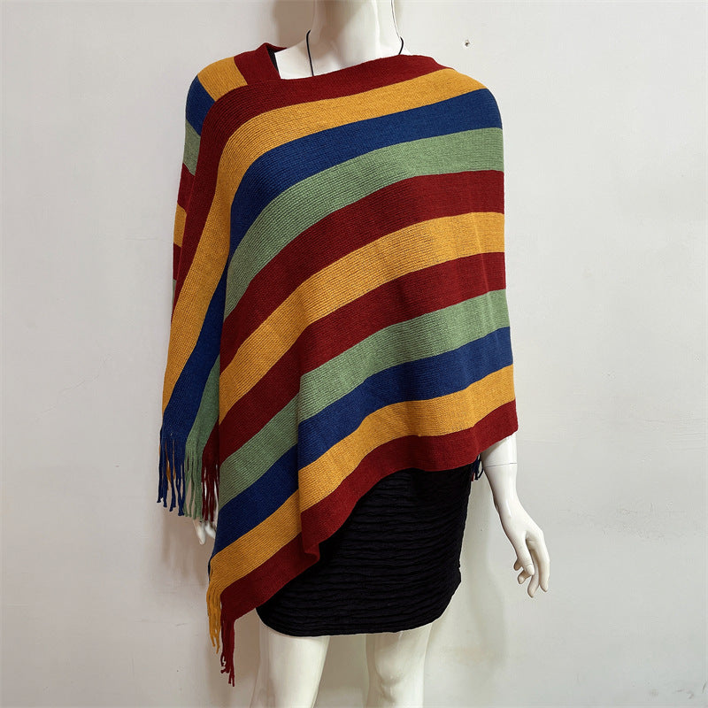 Tibetan Colorful Striped Design Shawl Tassels Pullover Winter Cozy Travel Scarf Wrap - Image 15