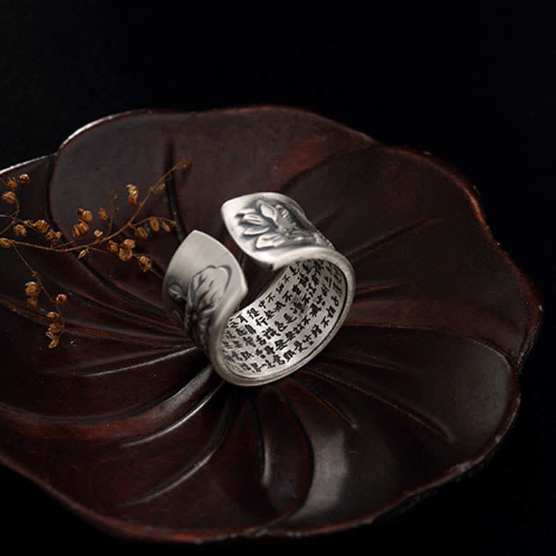 999 Sterling Silver Luck Koi Fish Lotus Heart Sutra Wealth Ring - Image 17