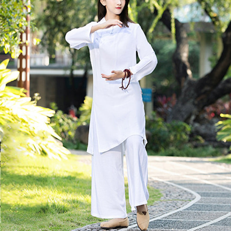 2Pcs Plain Long Sleeve Zen Yoga Clothing Meditation Clothing Top Pants Women's Set - Image 11