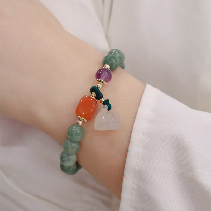 Cyan Jade Lotus Pumpkin Wish Peace Buckle Amethyst Crystal Healing Bracelet - Image 3