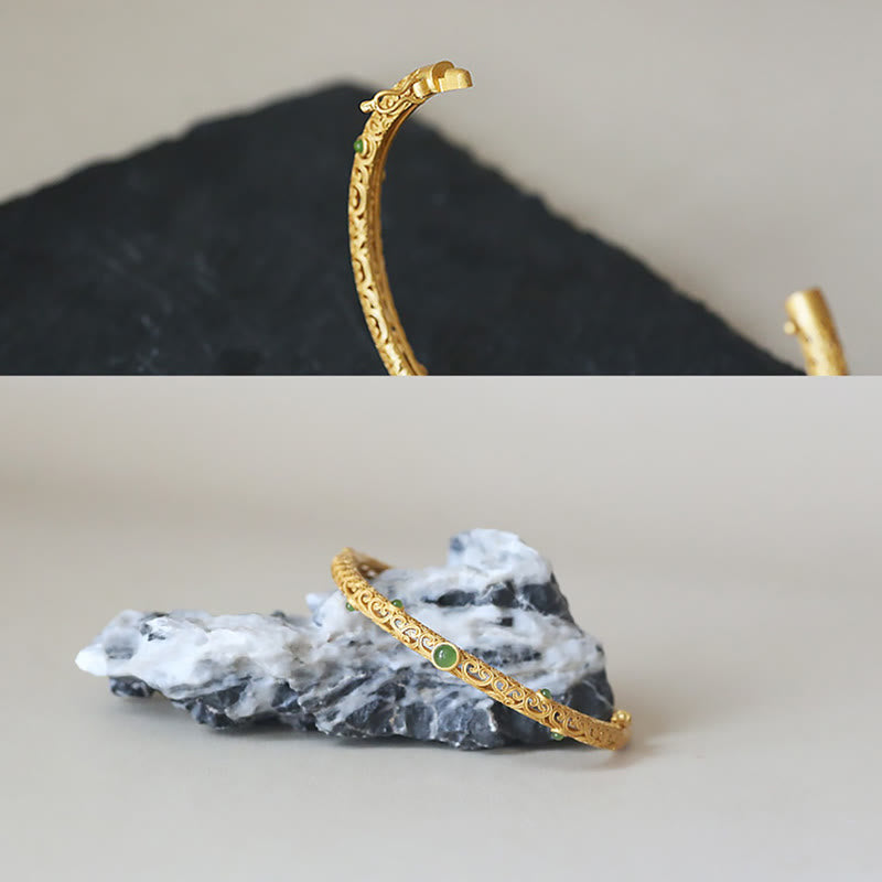 Cyan Jade Copper Auspicious Clouds Calm Healing Bracelet Bangle - Image 9