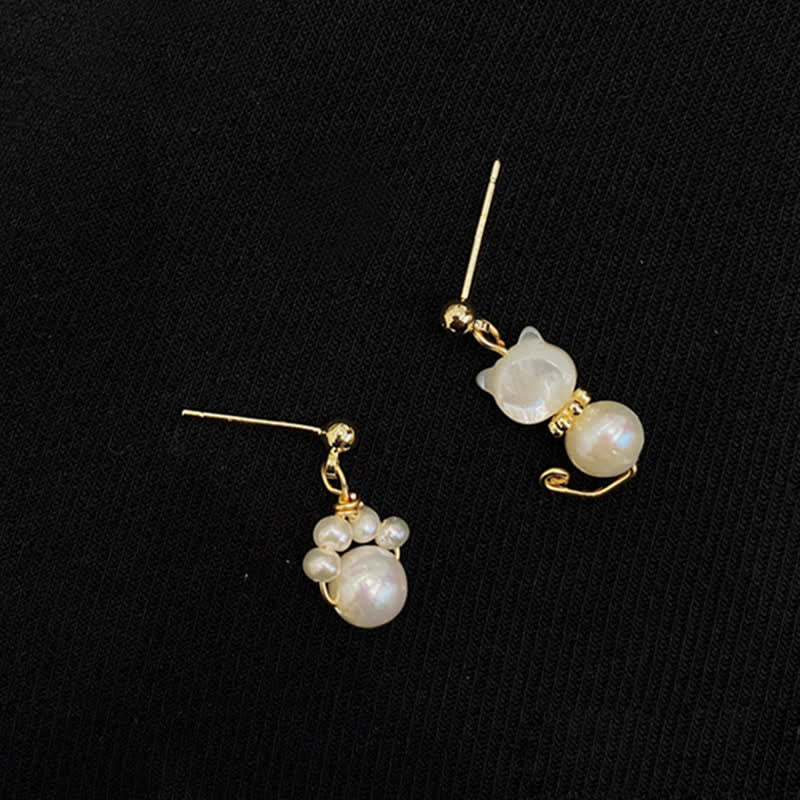 Cute Cat Paw Pearl Wisdom Stud Drop Earrings - Image 10